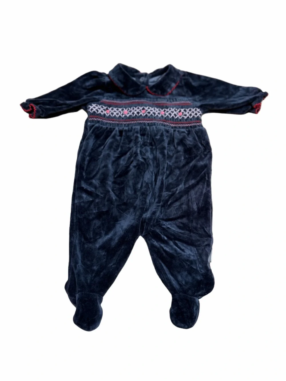 First Moments Baby 0-3M Black Velour Smocked Footed Sleeper Romper Floral
